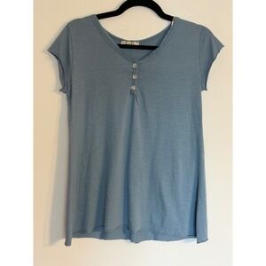 NWT SAGA Made in Italy 100% Cotton Blue Henley Tee | Women's Medium